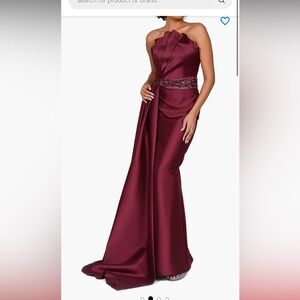 Terani Couture Red Asymmetrical Trumpet Maxi Skirt